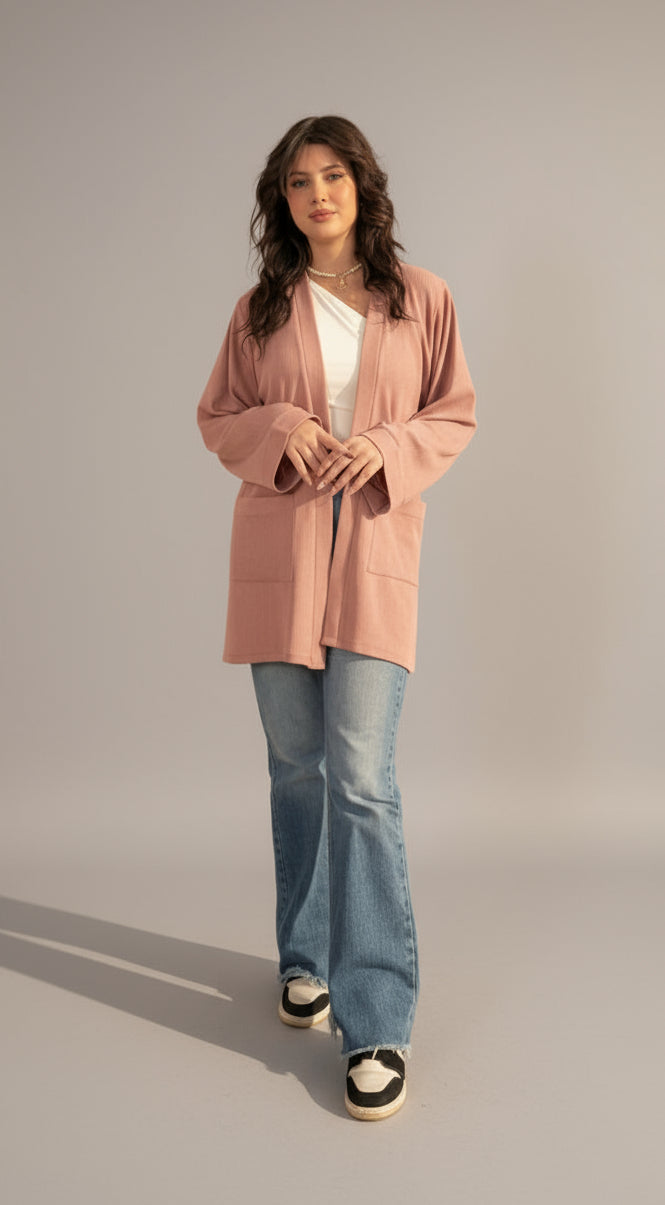 Gilet long en tricot avec grandes poches